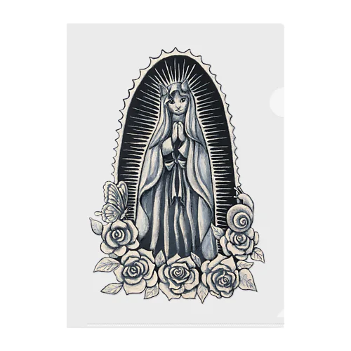 グアダルーペの聖猫 聖母マリア 猫 モノトーン Clear File Folder