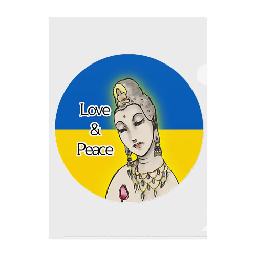 Love＆Peace観世音菩薩ウクライナ国旗背景 Clear File Folder