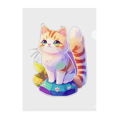 上目遣いで見上げるrainbow cute cat Clear File Folder