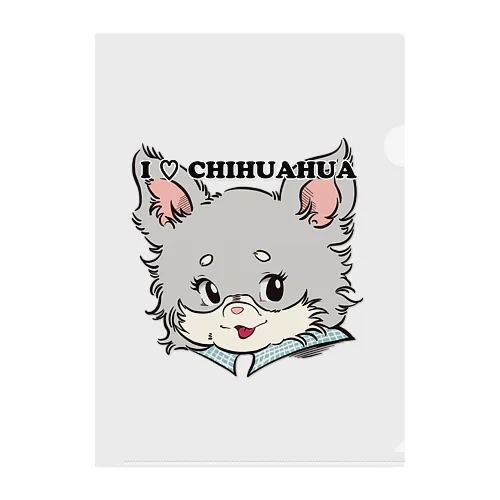 チワワ-ブルー&グレー・イザベラタン「I♡CHIHUAHUA」 Clear File Folder