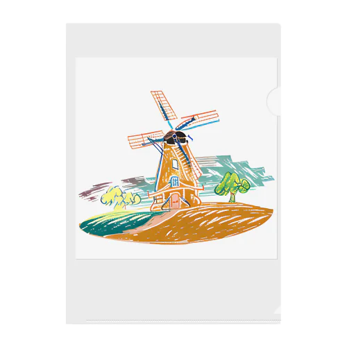 水彩画の風車に彩を クリアファイル
