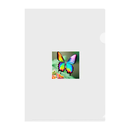 花に舞い降りた虹色の蝶のグッズ クリアファイル