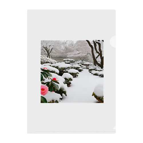 風景グッズ（雪と寒椿の日本庭園） クリアファイル