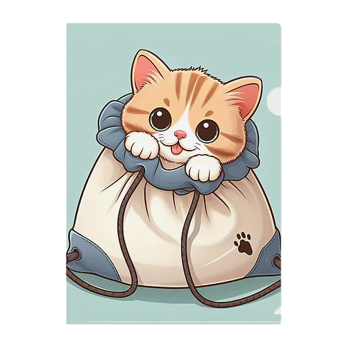 巾着袋に入った可愛い子猫🩷 クリアファイル