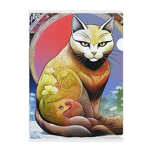ねこあつめ 日本画風 可愛らしい猫たちのアートプリント クリアファイル
