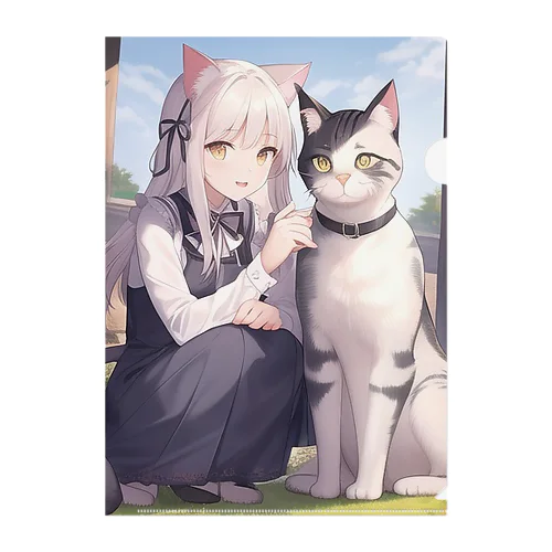 猫と猫耳少女 Clear File Folder