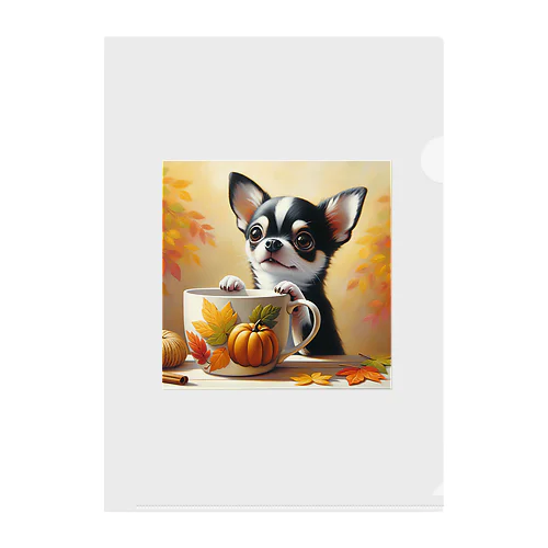 Autumn Curiosity: Chihuahua & Mug Magic 秋の好奇心: チワワとマグカップ クリアファイル