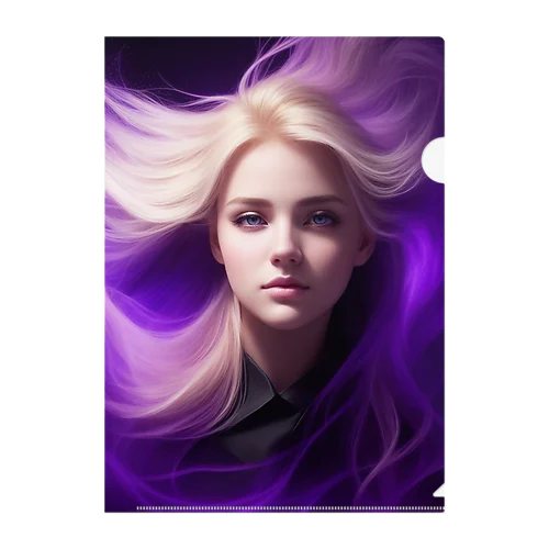 紫色にフェードする金髪の女性 クリアファイル