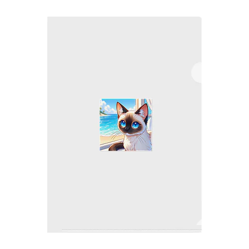 シャム猫のサファイヤ海に輝く Clear File Folder