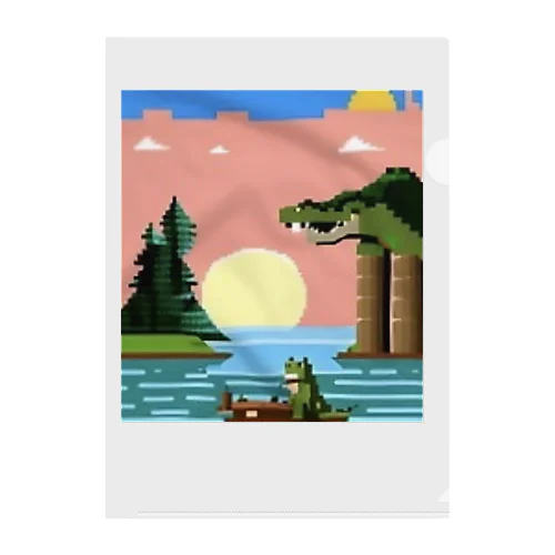 ドット絵のワニと湖畔の月 Clear File Folder