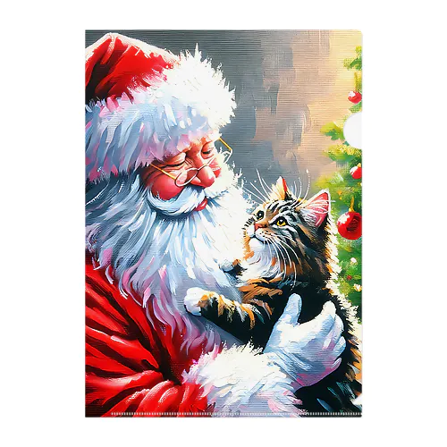 Santa and a Cat Clear File Folder