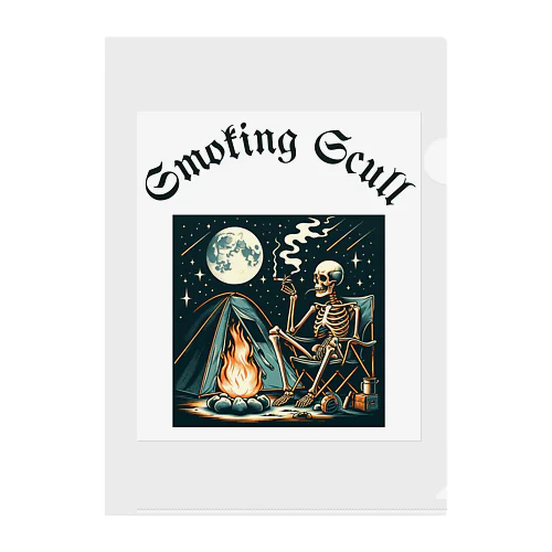 camping smoking skull クリアファイル