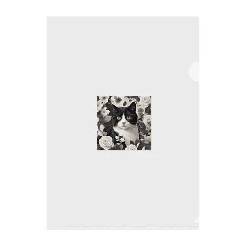 ハチワレ白黒猫とジャスミン クリアファイル
