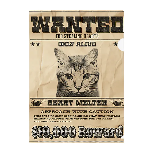 WANTED ハート泥棒（舌をだす猫） クリアファイル