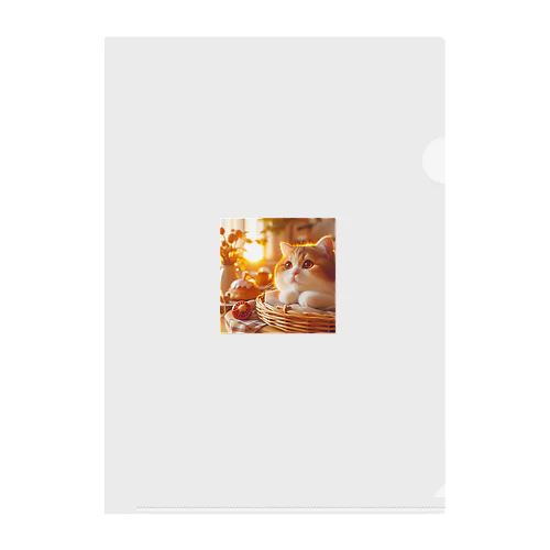 かわいい猫と日の出のイラスト クリアファイル