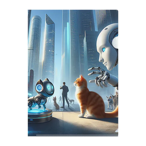 未来のロボットペットと友達になっている猫 Clear File Folder