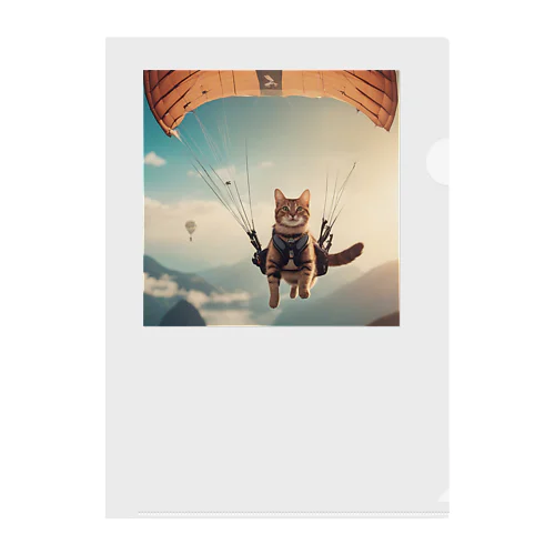 パラシュートする猫 Clear File Folder