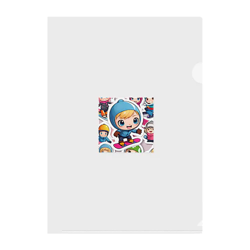 スノーボードとキャラクターたちのイラストグッズ Clear File Folder