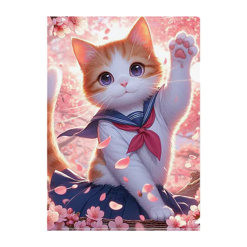 桜咲く華の学生猫 hana Clear File Folder