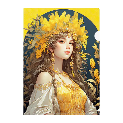 ミモザの花の妖精・精霊の少女の絵画 Clear File Folder