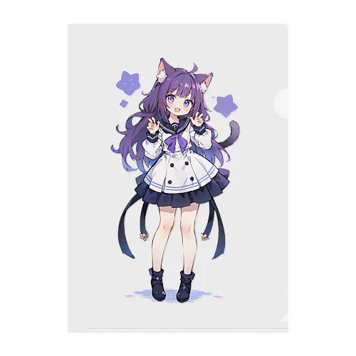 にゃんにゃん猫ちゃん女の子 Clear File Folder