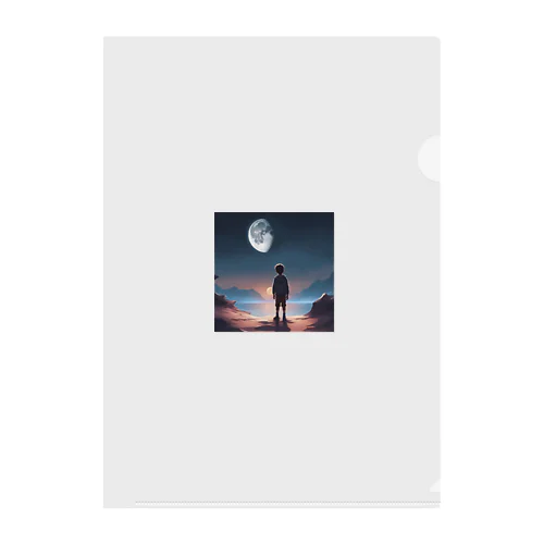 月を眺める少年が描かれた美しい風景です。 クリアファイル
