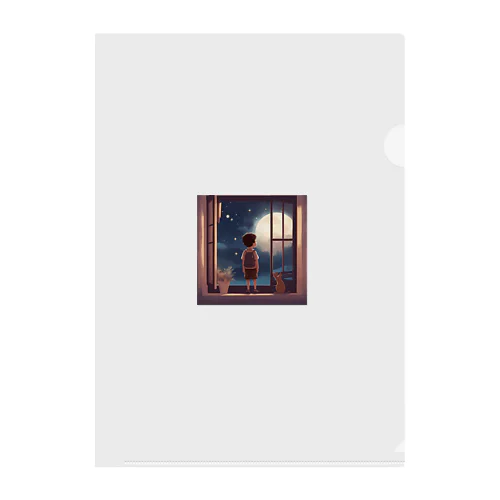 窓の中に立つ少年が、深い夜空を見つめている。 Clear File Folder