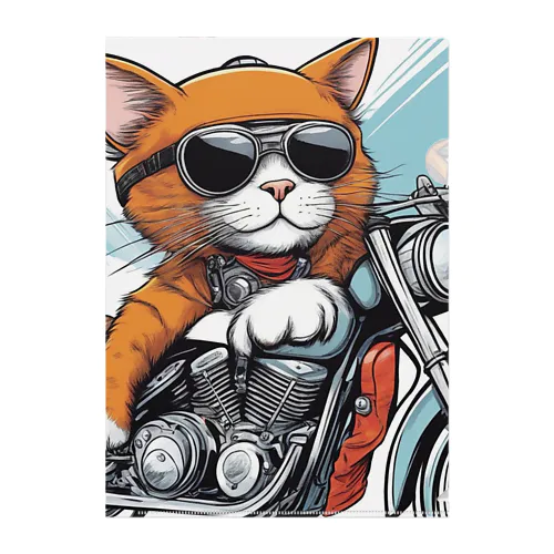サングラスをかけて、バイクを楽しんでいる猫 Clear File Folder