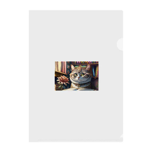本を読む賢い猫 Clear File Folder