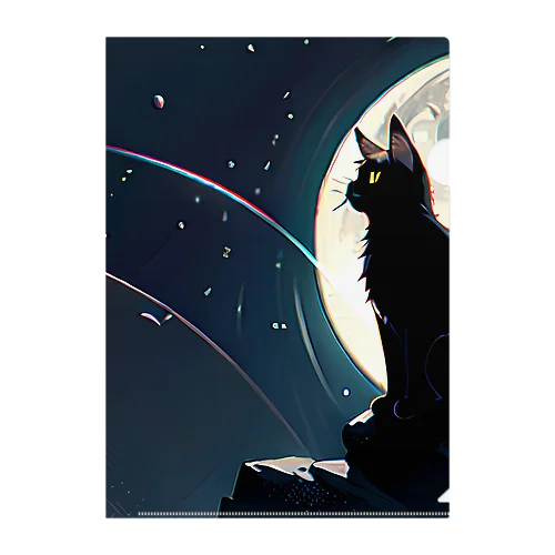 月夜を眺める黒猫 Clear File Folder