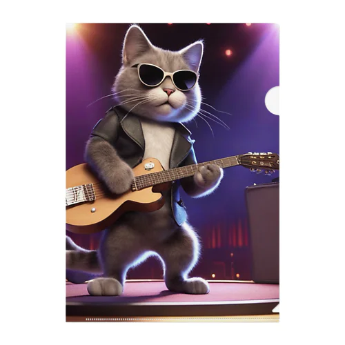 ロックコンサートでサングラスをかけた猫がノリノリ！ クリアファイル