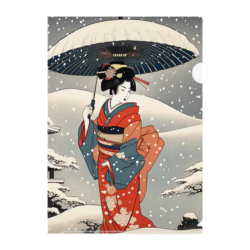 日本の風景、雪降る中を歩く舞妓さん　Japanese senery：Maiko in the snow クリアファイル