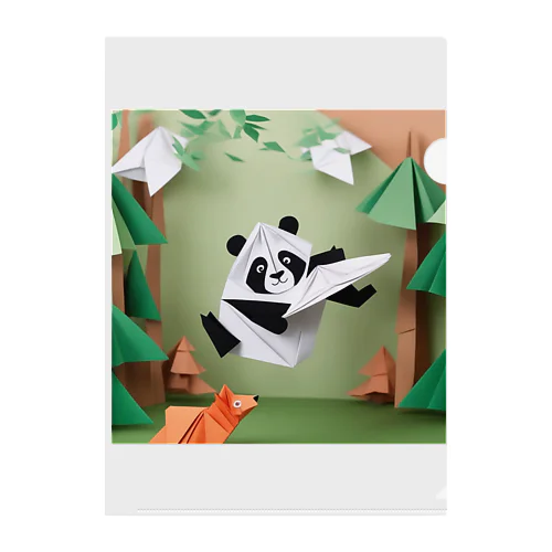 フリスビーで遊ぶ折り紙パンダ クリアファイル