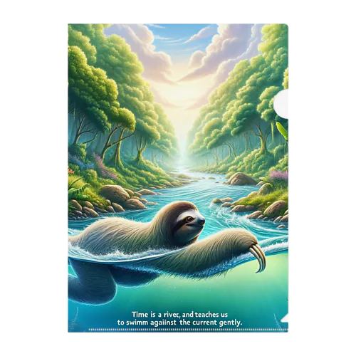 時間の流れを象徴する川の中でゆったりと泳ぐ、ナマケモノの姿🌿 Clear File Folder