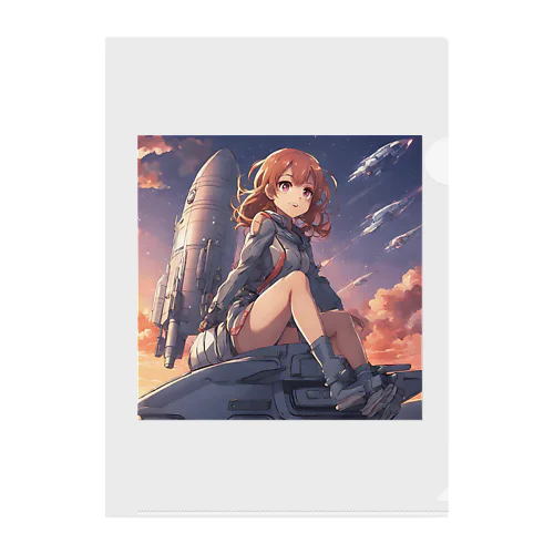 夕陽に輝くロケット子さん Clear File Folder