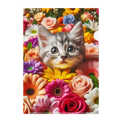 満開の花畑でキュートな子猫 Clear File Folder