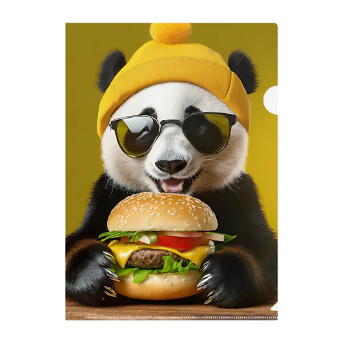 ハンバーガーを食べるパンダ Clear File Folder