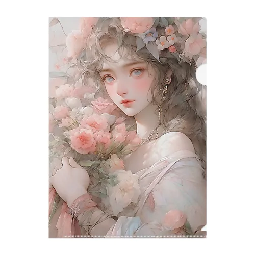 バラの花束と女性　なでしこ1478 Clear File Folder