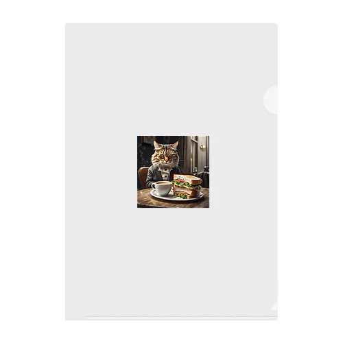 サンドイッチでランチする猫 Clear File Folder