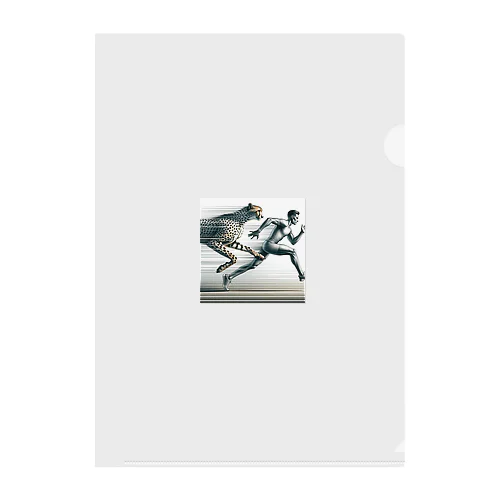 Speed Symbiosis: Man and Cheetah in Stride Clear File Folder