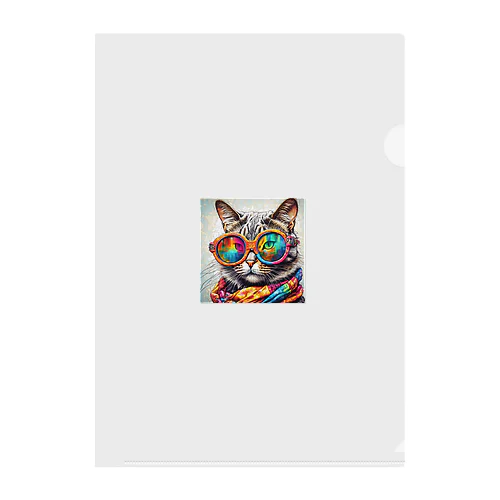 カラフルメガネをかけた猫 Clear File Folder