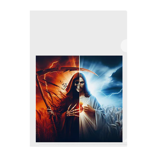 凶悪な死神と神秘的なキリストのファッションが融合したアート Clear File Folder
