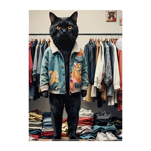 服を選んでいる猫 クリアファイル