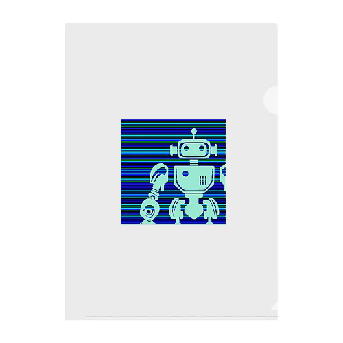 青いボーダー地と水色のレト口なロボットのシルエット Clear File Folder