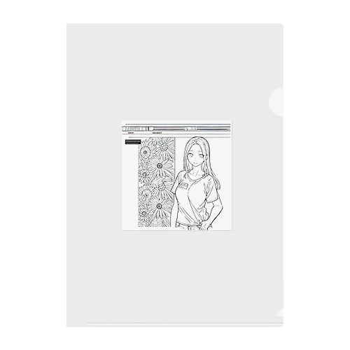 爽やかな女性が描かれた線画 Clear File Folder