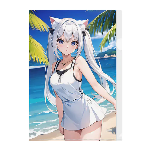 魔法猫少女ルナ ビーチ15 高校生 Clear File Folder