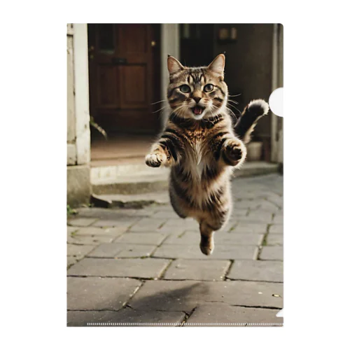 ジャンプする猫さん クリアファイル