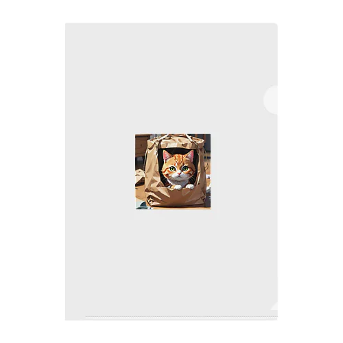 袋に入り込んで遊んでいる猫 Clear File Folder