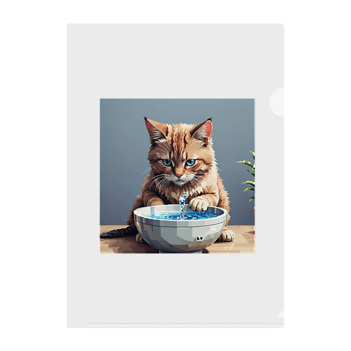 水を飲んでいる猫 Clear File Folder