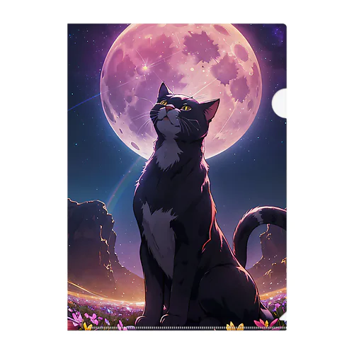 暁月夜のハチワレ猫 クリアファイル